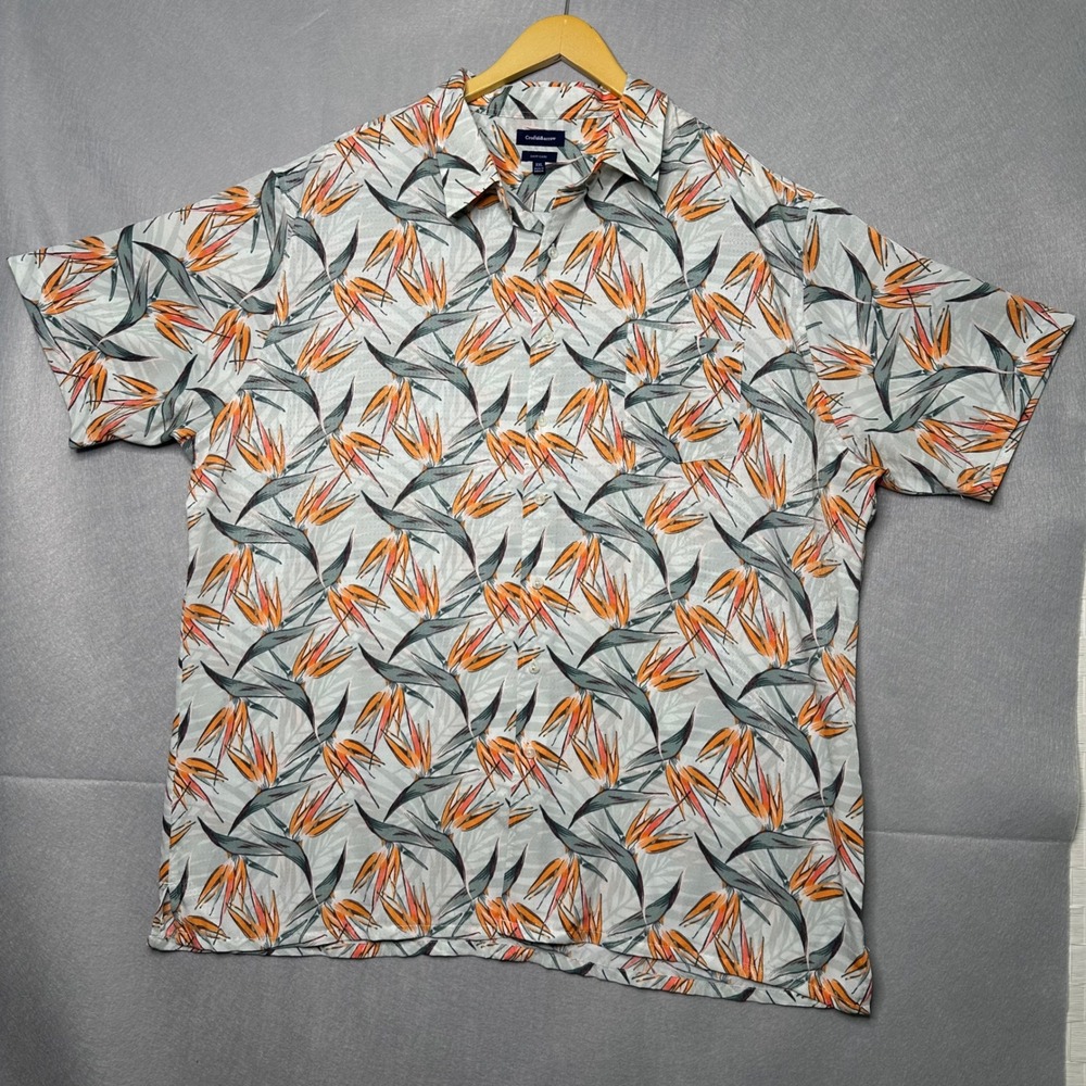 Croft & Barrow Mens Shirt XXL Gray Orange Excellent Floral Tropical Island Vibes